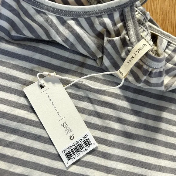 QUINCY MAE smocked periwinkle stripe jumpsuit romper size 18-24 month - Picture 6 of 10